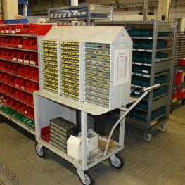 Open-fronted storage box transport trolleys